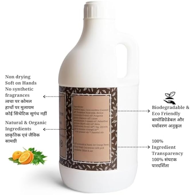 Rustic Art ORGANIC ORANGE NEEM HAND WASH | SOAP BASED | LIQUID REFILL PACK | 1100ML (1100ML) - Image 2